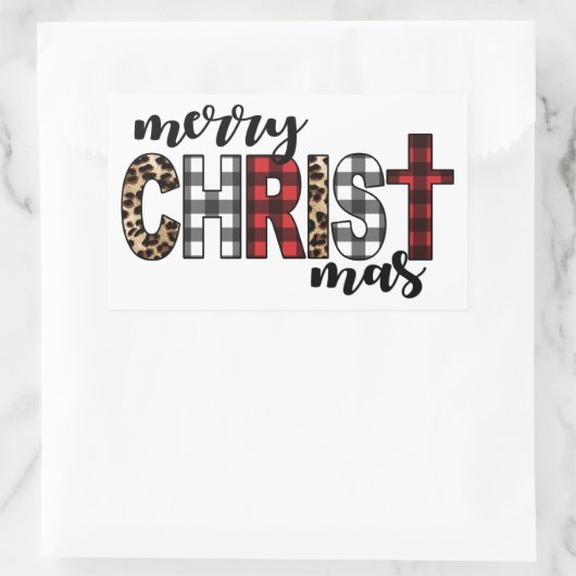 Merry CHRISTmas Buffalo Kariert Rechteckiger Aufkleber (Tasche)