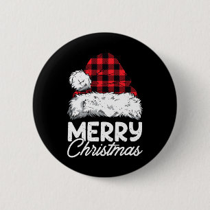 Merry Christmas Buffalo Pläd Red Santa Hat Xmas P Button