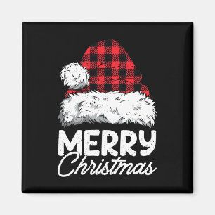 Merry Christmas Buffalo Pläd Red Santa Hat Xmas P Magnet
