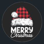 Merry Christmas Buffalo Pläd Red Santa Hat Xmas P Runder Aufkleber<br><div class="desc">Merry Christmas Buffalo Pläd Red Santa Hat Xmas Pajamas</div>