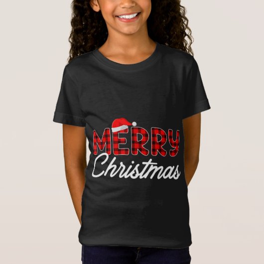 Merry Christmas Buffalo Pläd Red Santa Hat Xmas P T-Shirt (Vorderseite)