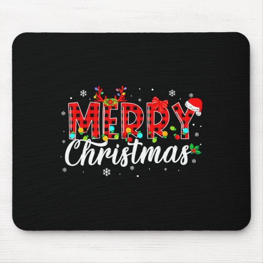 Merry Christmas Buffalo Plaid Red Santa Family Mat Mousepad (Vorne)