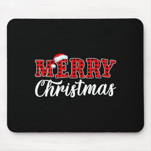 Merry Christmas Buffalo Plaid Red Santa Family Mat Mousepad (Vorne)