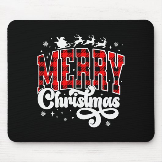 Merry Christmas Buffalo Plaid Red Santa Family Xma Mousepad (Vorne)