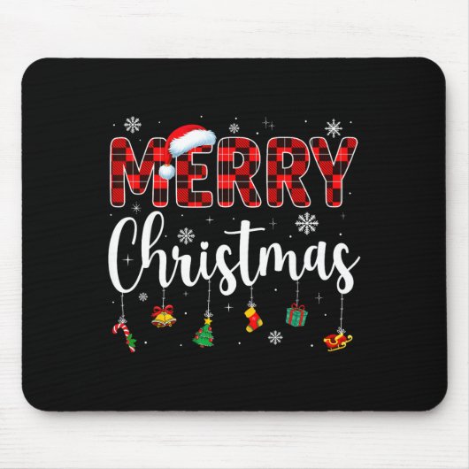 Merry Christmas Buffalo Plaid Red Santa Family Xma Mousepad (Vorne)