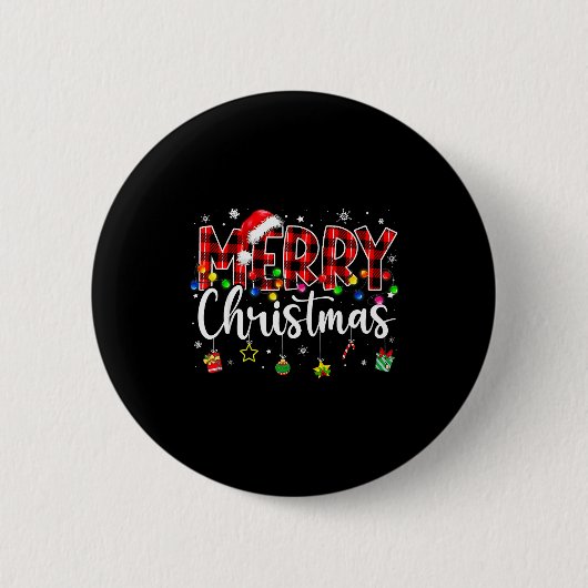Merry Christmas Buffalo Plaid Red Santa Hat Xmas P Button (Vorderseite)