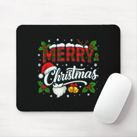Merry Christmas Buffalo Plaid Red Santa Hat Xmas P Mousepad (Mit Mouse)