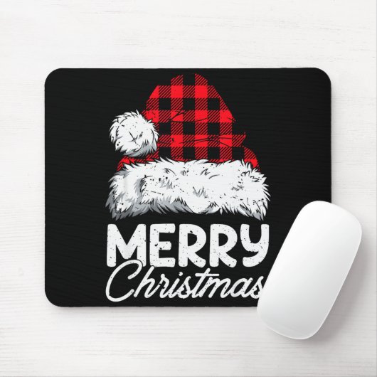 Merry Christmas Buffalo Plaid Red Santa Hat Xmas P Mousepad (Mit Mouse)
