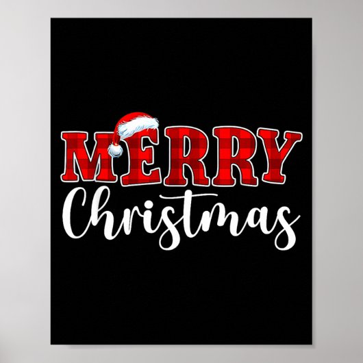 Merry Christmas Buffalo Plaid Red Santa Hat Xmas P Poster (Vorne)