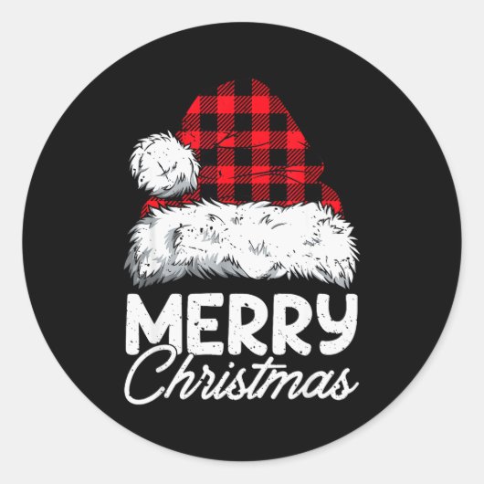 Merry Christmas Buffalo Plaid Red Santa Hat Xmas P Runder Aufkleber (Vorderseite)