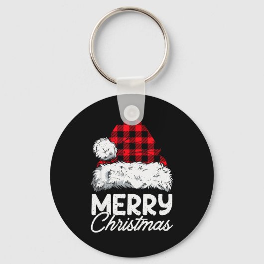 Merry Christmas Buffalo Plaid Red Santa Hat Xmas P Schlüsselanhänger (Vorderseite)