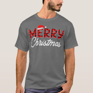 Merry Christmas Buffalo Plaid Red Santa Hat Xmas P T-Shirt