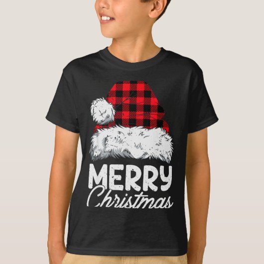 Merry Christmas Buffalo Plaid Red Santa Hat Xmas P T-Shirt (Vorderseite)