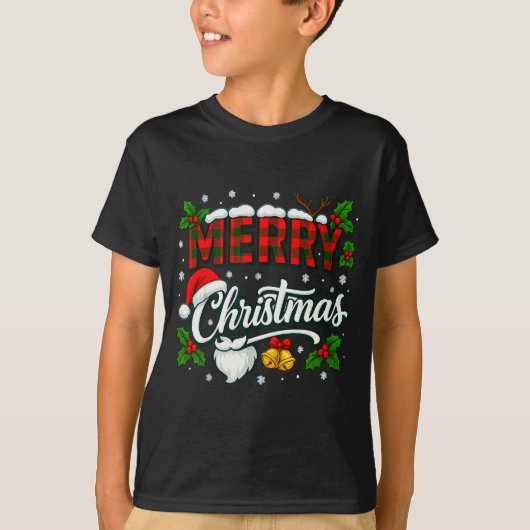 Merry Christmas Buffalo Plaid Red Santa Hat Xmas P T-Shirt (Vorderseite)