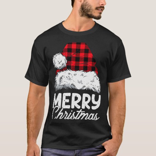 Merry Christmas Buffalo Plaid Red Santa Hat Xmas P T-Shirt (Vorderseite)