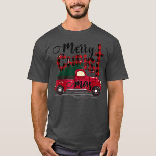 Merry Christmas Buffalo Plaid Red Truck Christian T-Shirt