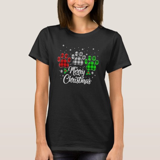 Merry Christmas Buffalo Plaid  Red White Green Dog T-Shirt (Vorderseite)