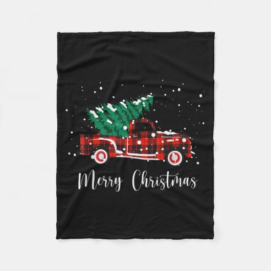 Merry Christmas Buffalo Truck Tree Red Plaid  Fleecedecke (Vorderseite)