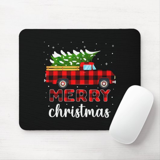 Merry Christmas Buffalo Truck Tree Red Plaid For M Mousepad (Mit Mouse)