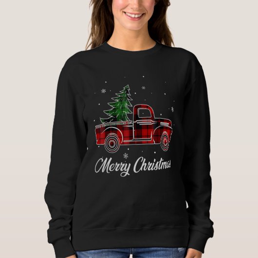 Merry Christmas Buffalo Truck Tree Red Plaid For M Sweatshirt (Vorderseite)