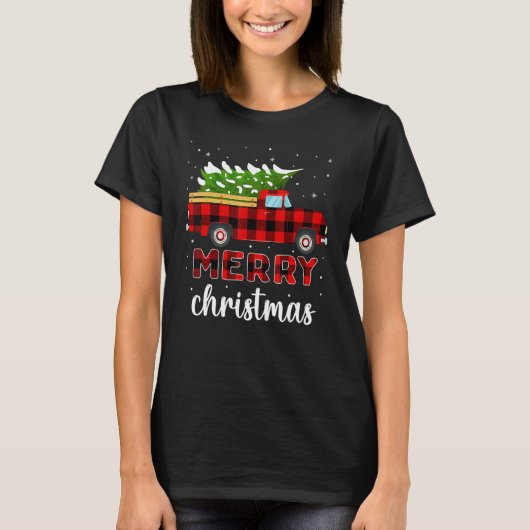Merry Christmas Buffalo Truck Tree Red Plaid For M T-Shirt (Vorderseite)