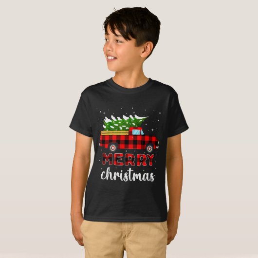 Merry Christmas Buffalo Truck Tree Red Plaid For M T-Shirt (Vorne ganz)