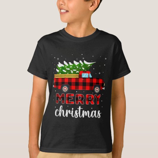 Merry Christmas Buffalo Truck Tree Red Plaid For M T-Shirt (Vorderseite)