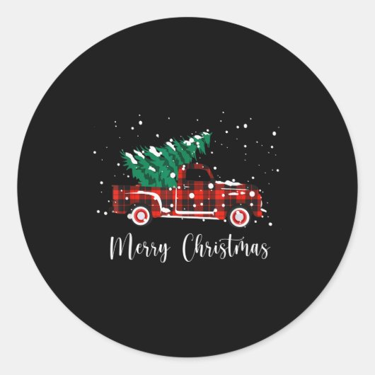 Merry Christmas Buffalo Truck Tree Red Plaid Runder Aufkleber (Vorderseite)