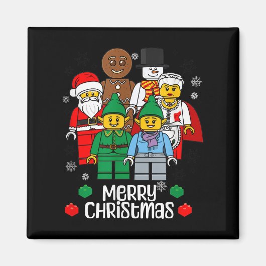 Merry Christmas Building Bricks Santa Elf Snowman Magnet (Vorne)