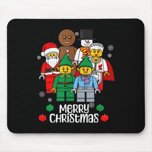 Merry Christmas Building Bricks Santa Elf Snowman  Mousepad (Vorne)