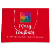 Merry Christmas Business Company Logo hier Große Geschenktüte (Vorderseite)