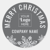 Merry Christmas Business Logo Company Name Grau Runder Aufkleber (Vorderseite)