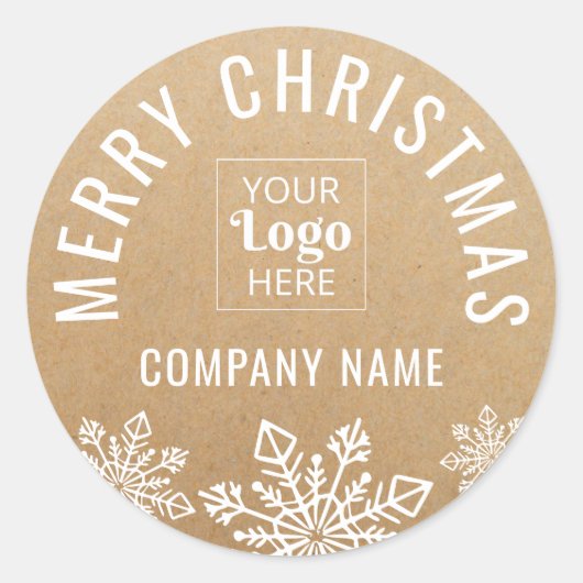 Merry Christmas Business Logo Name Kraft Look Runder Aufkleber (Vorderseite)