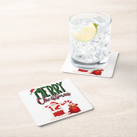 Merry Christmas by Santa - Paper Coaster Rechteckiger Pappuntersetzer (Vor Ort)