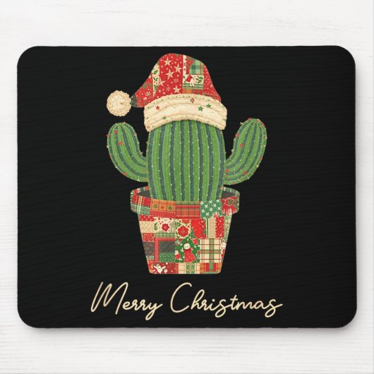 Merry Christmas Cactus Patchwork Quilt Mousepad (Vorne)