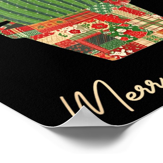 Merry Christmas Cactus Patchwork Quilt  Poster (Ecke)