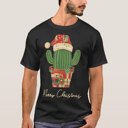Merry Christmas Cactus Patchwork Quilt  T-Shirt (Vorderseite)