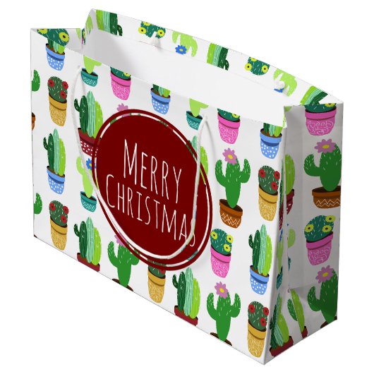 Merry Christmas Cactus Pattern Große Geschenktüte (Rückseite Schrägansicht)