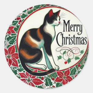 Merry Christmas Calico Cat Runder Aufkleber