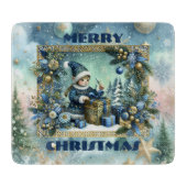 Merry Christmas Calligraphy Blue Elf Golden Decor Schneidebrett (Vorderseite)