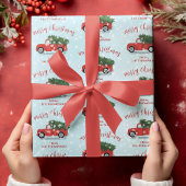 Merry Christmas Calligraphy Cute Rustic Red Truck Geschenkpapier