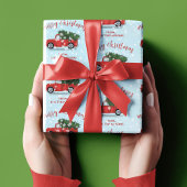 Merry Christmas Calligraphy Cute Rustic Red Truck Geschenkpapier