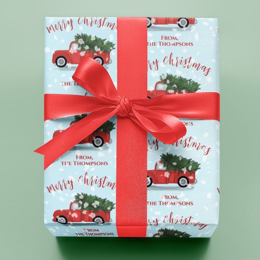 Merry Christmas Calligraphy Cute Rustic Red Truck Geschenkpapier Set