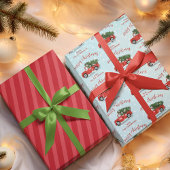 Merry Christmas Calligraphy Cute Rustic Red Truck Geschenkpapier Set