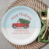 Merry Christmas Calligraphy Cute Rustic Red Truck Pappteller