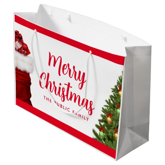 Merry Christmas Calligraphy Script Name Template Große Geschenktüte (Rückseite Schrägansicht)