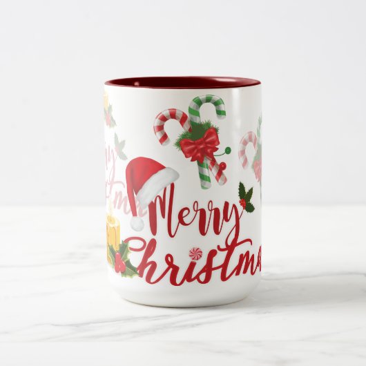 Merry Christmas Calligraphy Script Zweifarbige Tasse (Mittel)