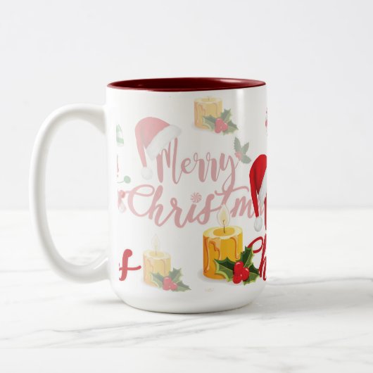 Merry Christmas Calligraphy Script Zweifarbige Tasse (Links)