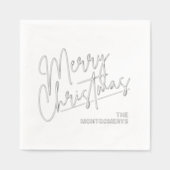 Merry Christmas Calligraphy Silver Servietten Mit Folie (Vorderseite)