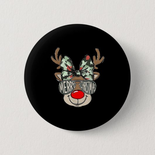 Merry Christmas Camo Reindeer Bow Girl Women Kid H Button (Vorderseite)
